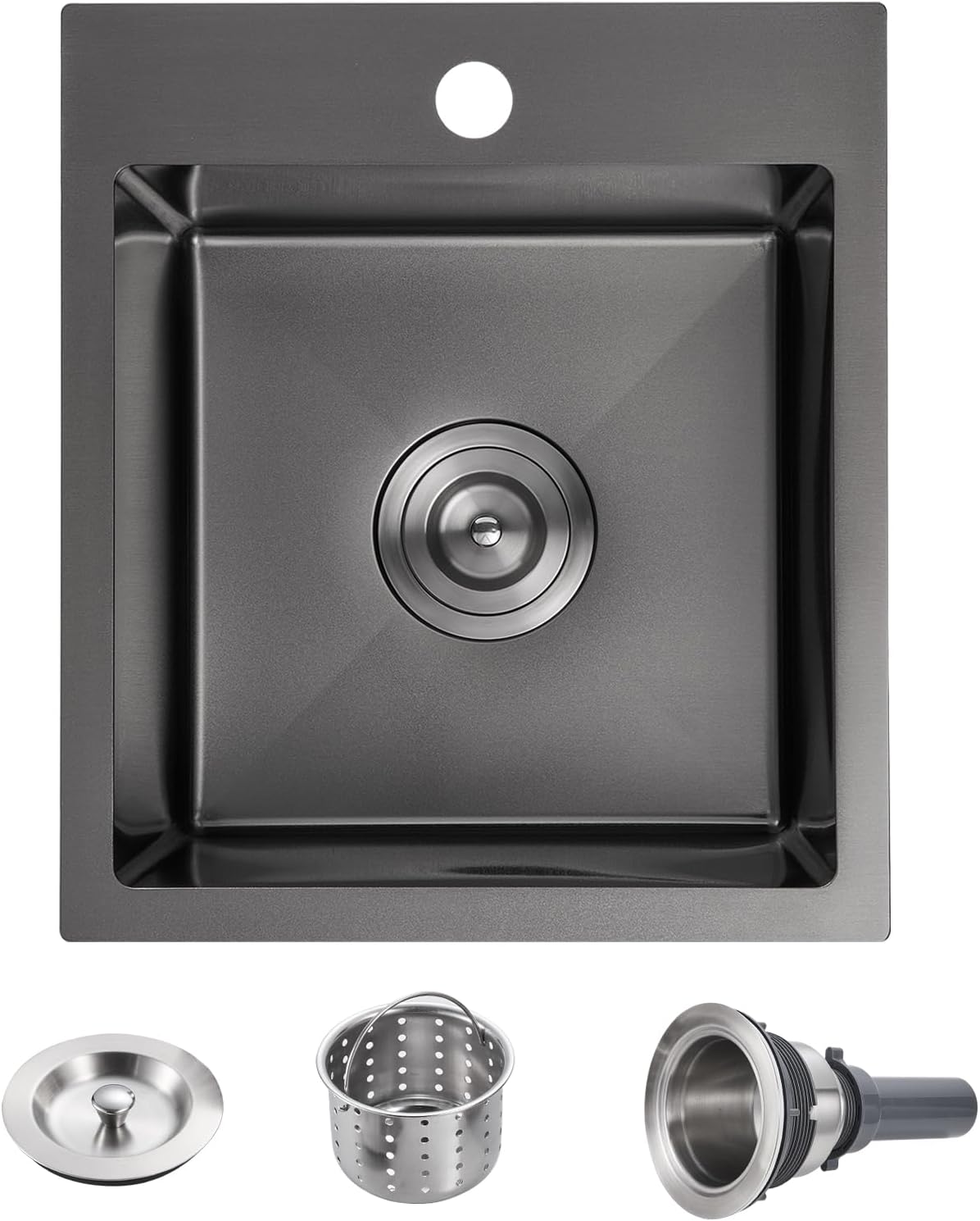 POPFLY Kitchen Sink, 15×17 Inch Drop In Black Small Kitchen Sinks, 18 Gauge Stainless Steel Bar Prep Rv Single Bowl Utility Sink, Fregaderos De Cocina Modernos