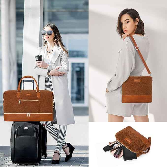 Weekender Bag for Women, Travel Duffel Bag Carry On Overnight Bag with Shoe Compartment Large Nylon Travel Weekend Tote Bag