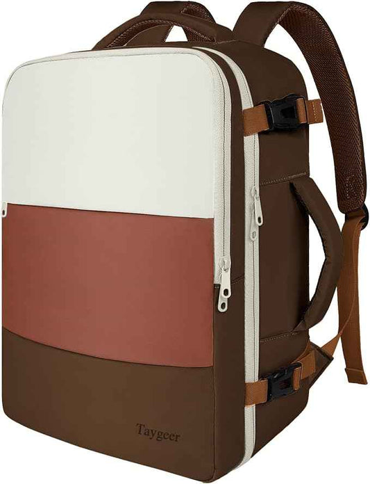 Taygeer Travel Backpack for Women Men, Airline Approved Carry on Backpack with Water Bottle Pocket & Laptop Compartment, Weekender Bag for Weekender Gym, Work, Hiking Essentials, Khaki Beige