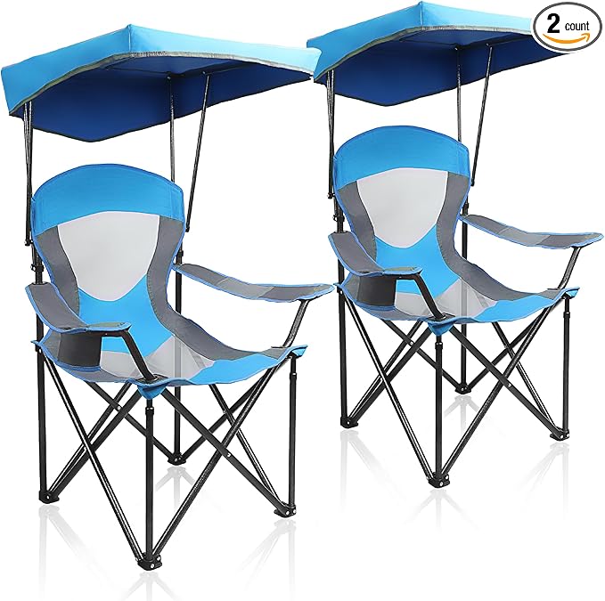 ALPHA CAMP Heavy Duty Canopy Camping Chair, 350 lbs Capacity Oversized Folding Chair with Adjustable Sunshade, Portable Sunshade Chair with Cup Holder for Beach, Fishing, Outdoor