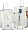 Joyway 5 Piece Luggage Set with Cup Holder, Expandable 25% Capacity, Includes Handbag, Anti Slip Wheels, Hook, Smart Carry On Suitcase for Men and Women, Spinner Travel White