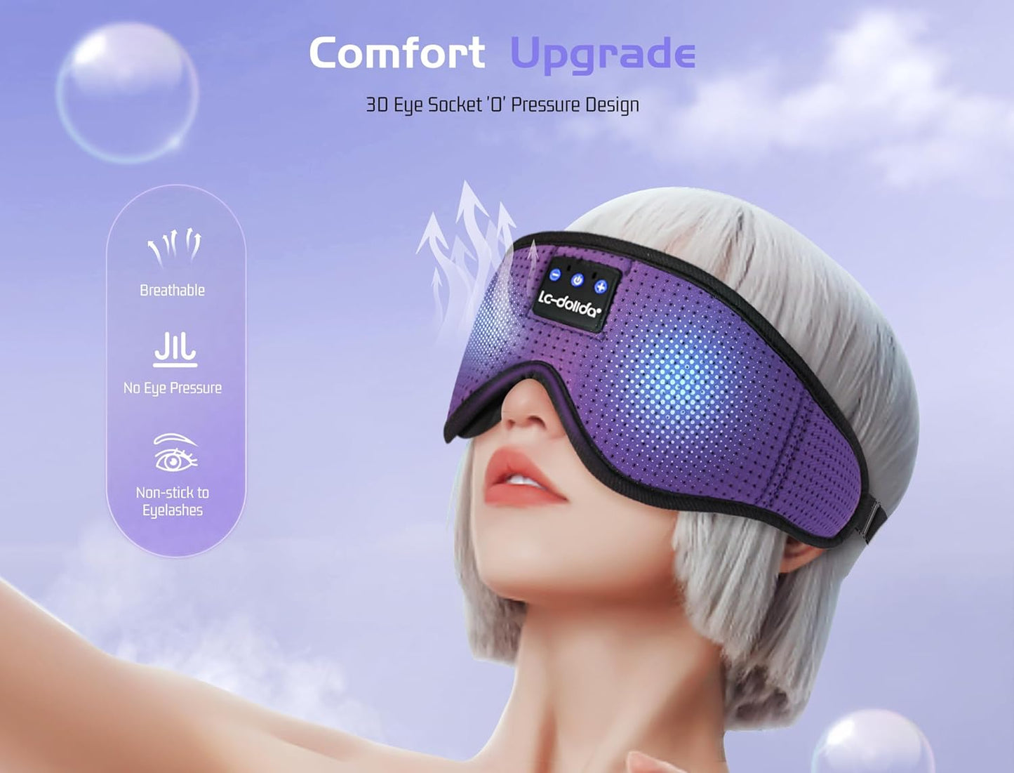 LC-dolida Sleep Mask with Bluetooth Headphones Bluetooth Sleep Mask Sleep Headphones,3D Eye Mask for Sleeping Mask Music Sleeping Headphones for Side Sleepers Meditation Gifts Gadgets for Men Women