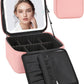 Relavel Makeup Bag with Light Up Mirror, Makeup Case Travel Cosmetic Bags Brush Organizer Storage Box, Rechargeable Vanity Mirror with 3 Color Lights, High Frame Mirror Protection (Pink)