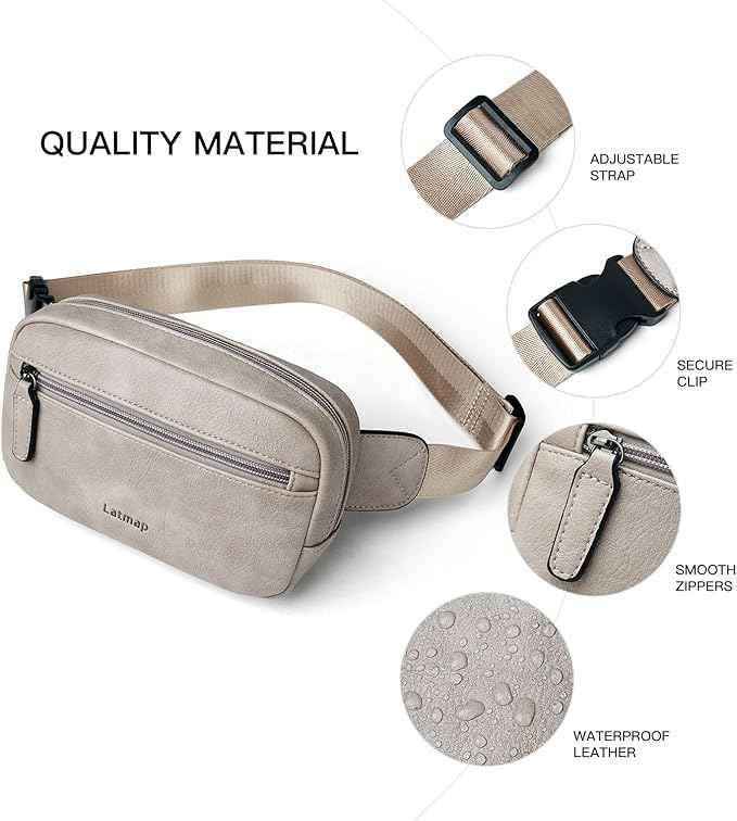 2L Fanny Packs Everywhere Belt Bag Small Fashion Crossbody Waist Pack Faux Leather Waterproof Sling Chest Bag For Women Trendy Grey