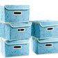 PRANDOM Collapsible Storage Boxes with Lids [5-Pack] Fabric Decorative Storage Bins Cubes Organizer Containers Baskets with Cover Handles Divider for Bedroom Closet Living Room Blue 9.8x7.9x6.7 Inch