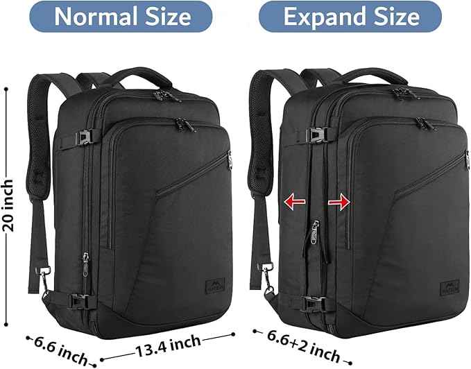 MATEIN 45L Travel Backpack, Large Carry on Backpack for Men Women, Water Resistant Lightweight Expandable Daypack, Business Weekender Backpacks, Gifts for People who Travel, Black