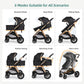 6-in-1 Convertible Baby Stroller with Bassinet Pushchair - Folding Infant Newborn Stroller w/Footmuff, Rain Cover, Cup Holder & Large Storage, Toddler w/All-Scene Large Wheels, Reversible Seat(Black)