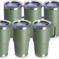 HASLE OUTFITTERS 20oz Tumbler Bulk with Lid, Stainless Steel Tumbler Bulk with Handle, Metal Insulated Travel Coffee Mug Set with Handle, Double Wall Vacuum Leak Proof Tumbler Cup, Amy Green 6 Pack