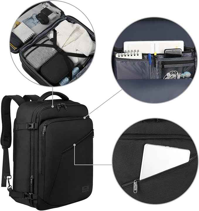 MATEIN 45L Travel Backpack, Large Carry on Backpack for Men Women, Water Resistant Lightweight Expandable Daypack, Business Weekender Backpacks, Gifts for People who Travel, Black