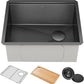 KRAUS Kore 23 Inch Undermount Workstation 16 Gauge Black Stainless Steel Single Bowl Kitchen Sink in PVD Gunmetal Finish with Accessories, KWU1111-23-PGM