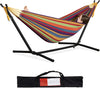 PNAEUT Double Hammocks with Stand for Outside, Portable Space Saving Heavy-Duty Steel Stand for Indoor Outdoor Patio with Carrying Bag, 450 lbs Capacity (Tropical)