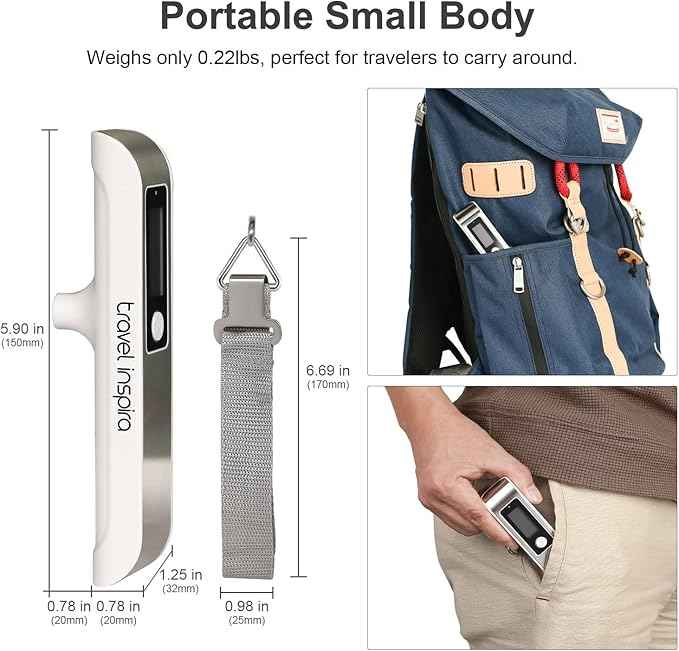 travel inspira Luggage Scale, Portable Digital Hanging Baggage Scale for Travel, Suitcase Weight Scale with Rubber Paint, 110 Pounds, Battery Included