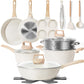 17 Pcs Pots and Pans Set Non stick，Cookware Sets White Granite Induction Cookware, Non-toxic Healthy Non Stick Kitchen Cooking Set with Frying Pans Set, Saucepans (PFAS, PFOA, PFOS Free) White