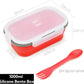 1000ml Collapsible Bento Lunch Box - Silicone Food Storage Container, Foldable Food Container with 2-in-1 Spoon Spork and Airtight Lid, Microwave Safe, Red
