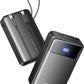 Portable Charger Power Bank - 30000mAh 65W Laptop Travel Essentials Battery Pack USB C Built in Cable Phone Fast Charging Compatible with iPhone 16 15 14 13 iPad MacBook Samsung Google (Black)