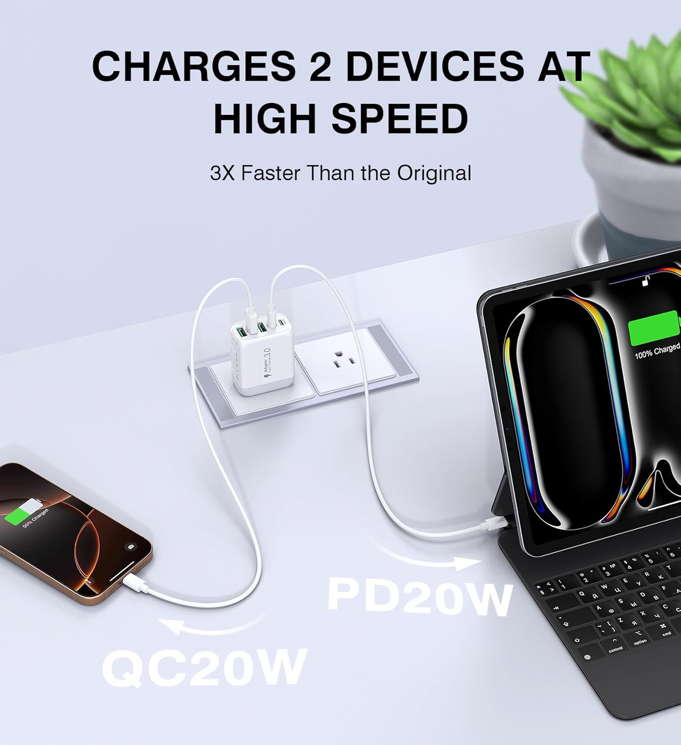 USB C Wall Charger Block, 2Pack 50W 5-Port C Charger Fast Charging Block PD Power Adapter +QC 3.0 Multiport Type C Box Brick Cube USB A Wall Plug for iPhone 16/15/14 Pro Max Plus, iPad,Samsung Galaxy - Roamly