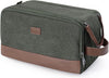 WANDF Toiletry Bag for Men Travel Toiletry Organizer Canvas and Leather Dopp Kit Water-Resistant Shaving Bag for Travel Accessories (Green, Large) - Roamly