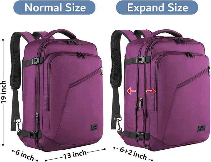 MATEIN Travel Backpack for Women, Expandable Flight Approved Carry on Backpack, Water Resistant Lightweight Suitcase, Large Business Weekender Daypack, Gift for Traveler, Purple