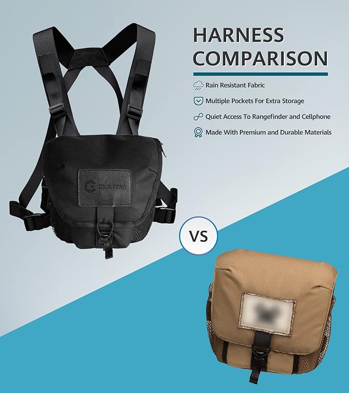 GAIARENA Binocular Harness Chest Pack, Waterproof Bino Harness with Rangefinder Pouch for 20x50 Binoculars Bino Chest Harness Adjustable Binocular Chest Pack for Hunting Hiking (Full Size)