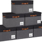 GhvyenntteS Storage Bins with Lids 6 Pack, Large Storage Baskets with Lid and 3 Handles, Foldable Fabric Storage Boxes with Lid and Label for Home Office (Grey&Black, 15" x 11" x 9.7")