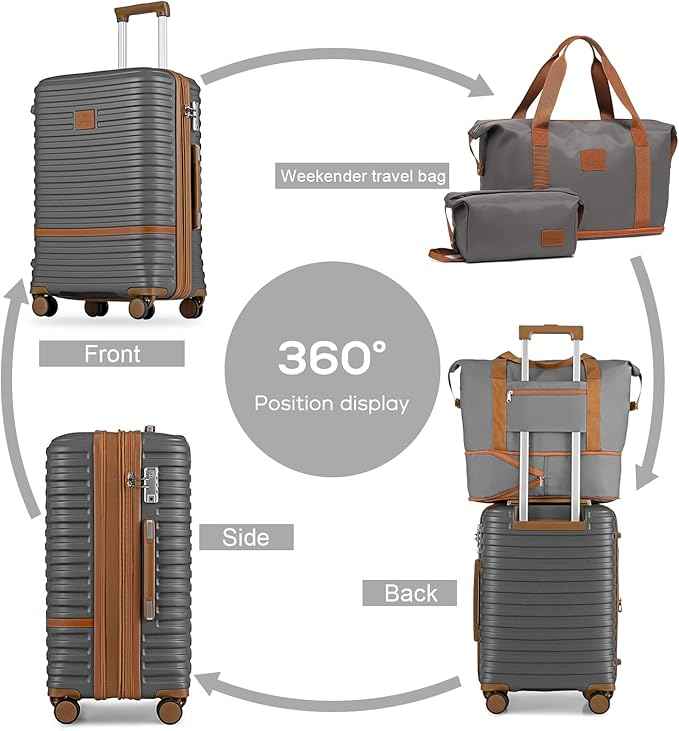 Joyway Carry On Luggage 20 Inch Expandable Suitcase with Spinner Wheel, 3 Piece Hard Shell Luggage Set with TSA Lock(Grey)