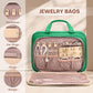 Toiletry Bag for Women with Jewelry Organizer Compartment, Travel Makeup Cosmetic Bag with Hanging Hook for Full-sized Toiletries, Shampoo - Green