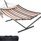 TegerDeger 12FT 2 Person Hammock with Stand Included 55 x 79IN Large Hammock 450LB Capacity with V Shaped Hardwood Spreader Bar & Nylon Rope for Outside, Patio, Garden, Backyard, Beach- Coffee Stripes