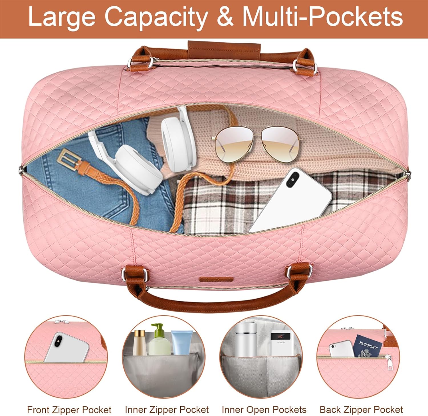 Weekender Bag for Women, Travel Duffel Bag Carry On Overnight Bag with Shoe Compartment Large Nylon Travel Weekend Tote Bag - Roamly