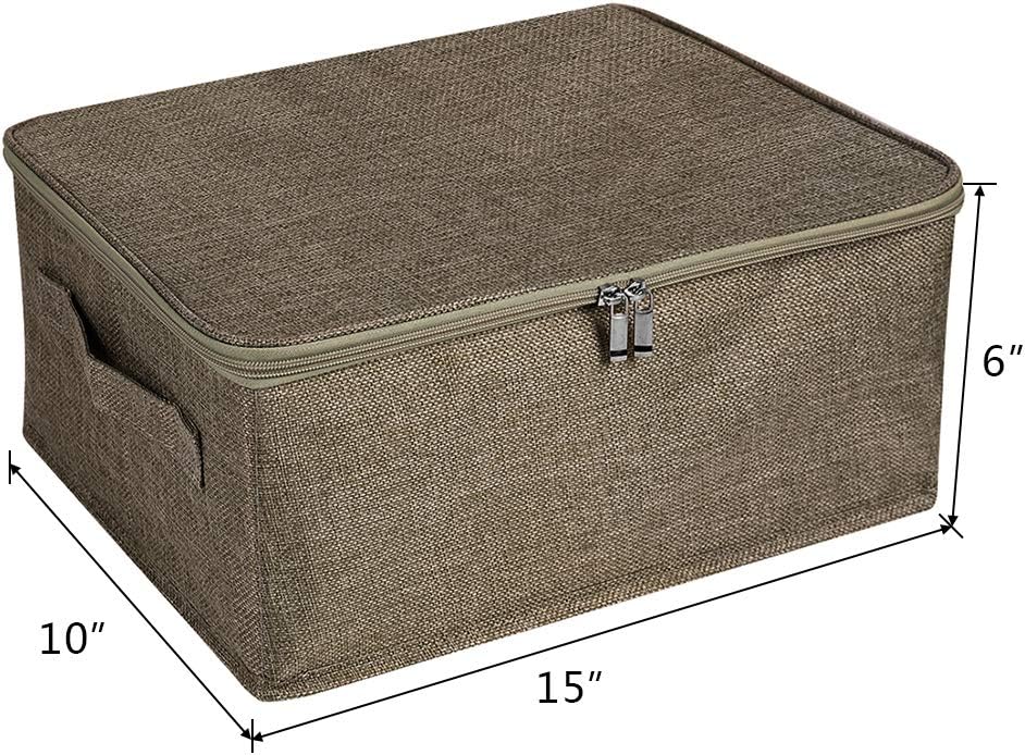 ANMINY Storage Bins with Zipper Lids 13 Qt Lidded Fabric Storage Boxes Baskets Cubes with Handles Collapsible Washable Cotton Linen Closet Shelf Clothes Organizer Containers - Coffee, Small