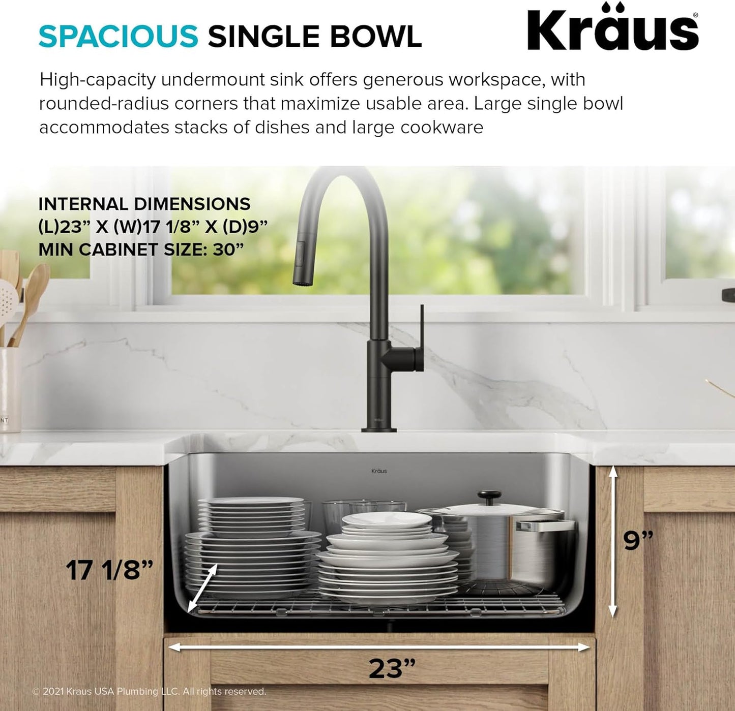 KRAUS Dex 25-inch Undermount 16 Gauge Stainless Steel Single Bowl Kitchen Sink, KA1US25B
