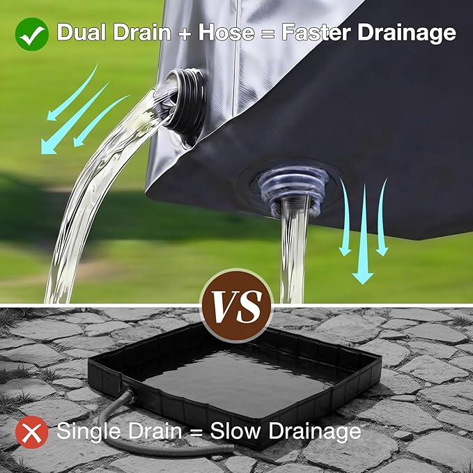 Upgraded Portable Shower Pan 41" x 41" x 5", Foldable Camping Shower Base with Waterproof Storage Bag, Dual Drain Holes, for RV Camping Outdoor Indoor & Portable Showers
