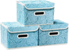 PRANDOM Collapsible Storage Boxes with Lids Fabric Decorative Storage Bins Cubes Organizer Containers Baskets with Cover Handles Divider for Bedroom Closet Living Room 9.8x7.9x6.7 Inch 3 Pack