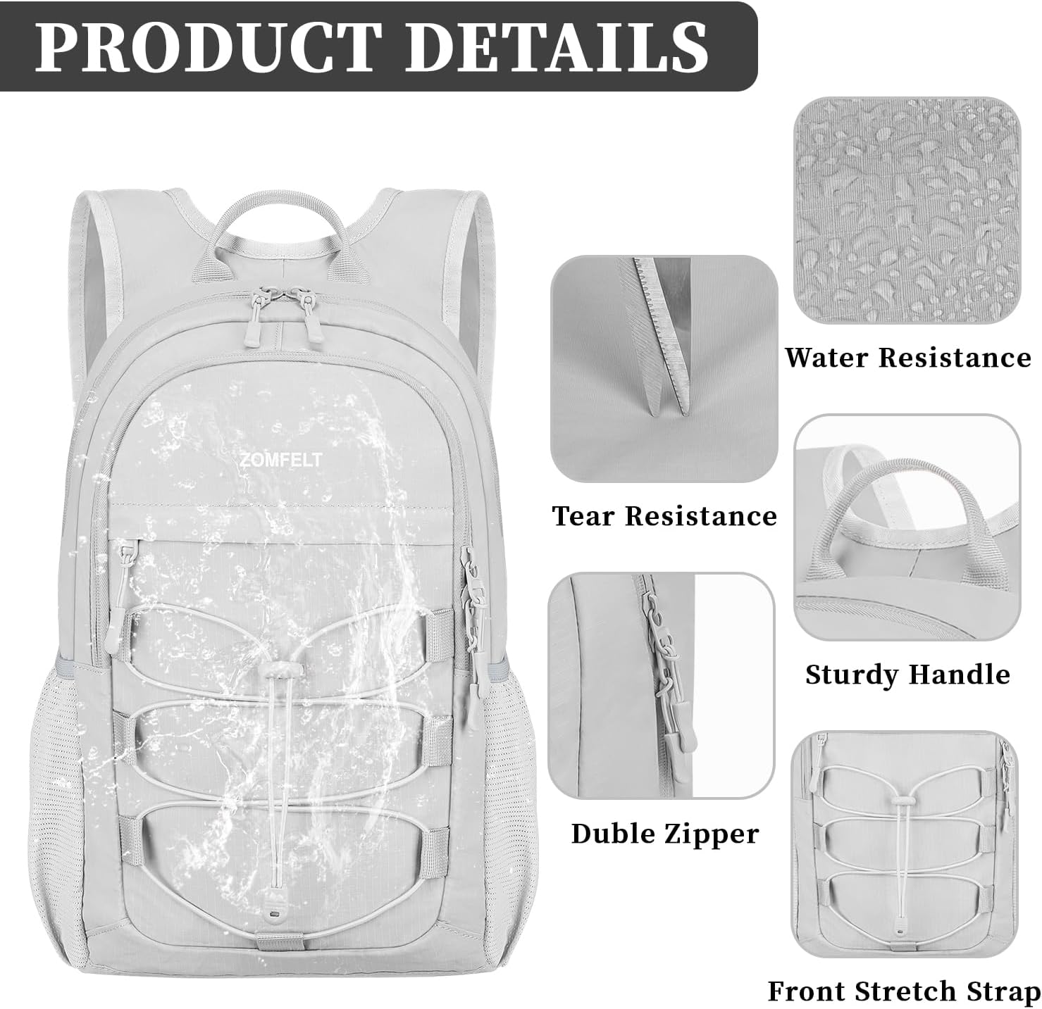 ZOMFELT Hiking Backpack for Women Men, 15L Lightweight Packable Backpack for Trip, Water Resistant Small Travel Backpacks, Foldable daypack for Hiking, Walking, Cycling, Camping, Grey - Roamly