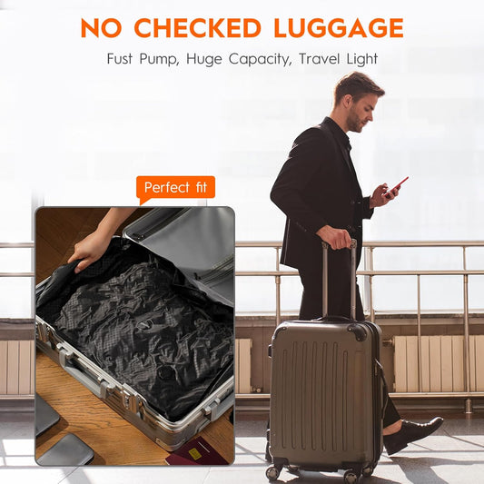 Vacuum Compression Bags with Wireless Pump – Space Saver Compression Bags for Luggage, No Checked Baggage, Triple Your Luggage Space, IP68, Reusable, Fits 20/24/28 Inch Suitcase (No Tracker)