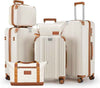 Luggage Set 6 Piece with Cup Holder,Hardshell TSA Lock Spinner Wheels Carry on Lightweight Suitcase，Hook and YKK Zippers for Valentine Gifts(Beige, 6 piece sets（14/20/24/28/DB/TB）)
