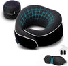 Orthopedic Neck Pillow, Travel Neck Pillows for Airplanes, Memory Foam Kit, 360° Head Support, Airplane Pillow Set with 3D Contoured Eye Masks, Earplugs, and Luxury Mesh Bag (Black)