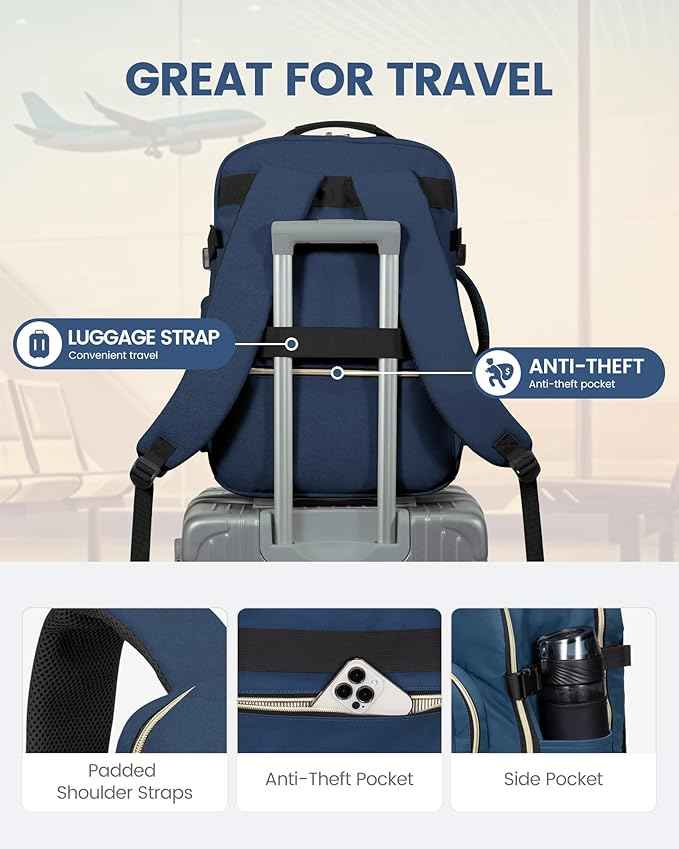 LOVEVOOK Travel Backpack for Women & Men 50L,Airline Approved Carry On Backpack Travel Essentials,TSA Carry on Luggage,Waterproof Personal Item Travel Bag,Suitcase with 3 Packing Cube,Blue green-Black