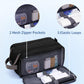 WANDF Toiletry Bag for Men Travel Toiletry Organizer Canvas and Leather Dopp Kit Water-Resistant Shaving Bag for Travel Accessories (Black, Large) - Roamly