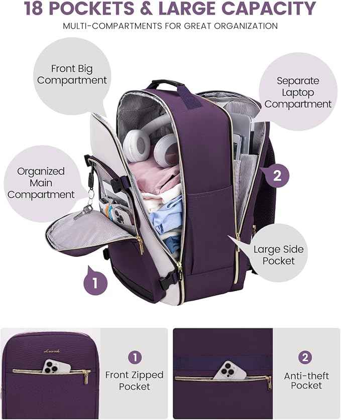 LOVEVOOK 50L Travel Backpack for Women & Men, Airline Approved Carry On Luggage with 3 Packing Cubes, TSA Overnight Bags, Waterproof Personal Item Bag, Weekender Essentials Backpacks fits 17" Laptop