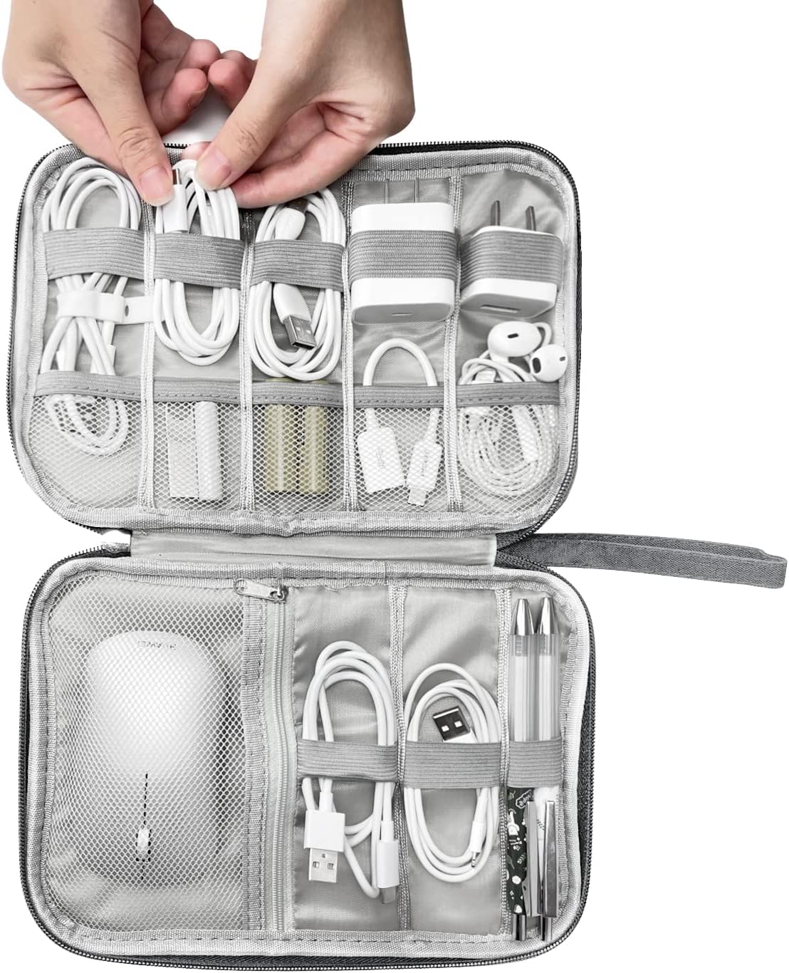 Electronics Organizer Travel Case,Electronic Accessories Storage Bag,Travel Cord Organizer Bag for Small Charging Cord Storage,Cables,2 Packs Black&Grey