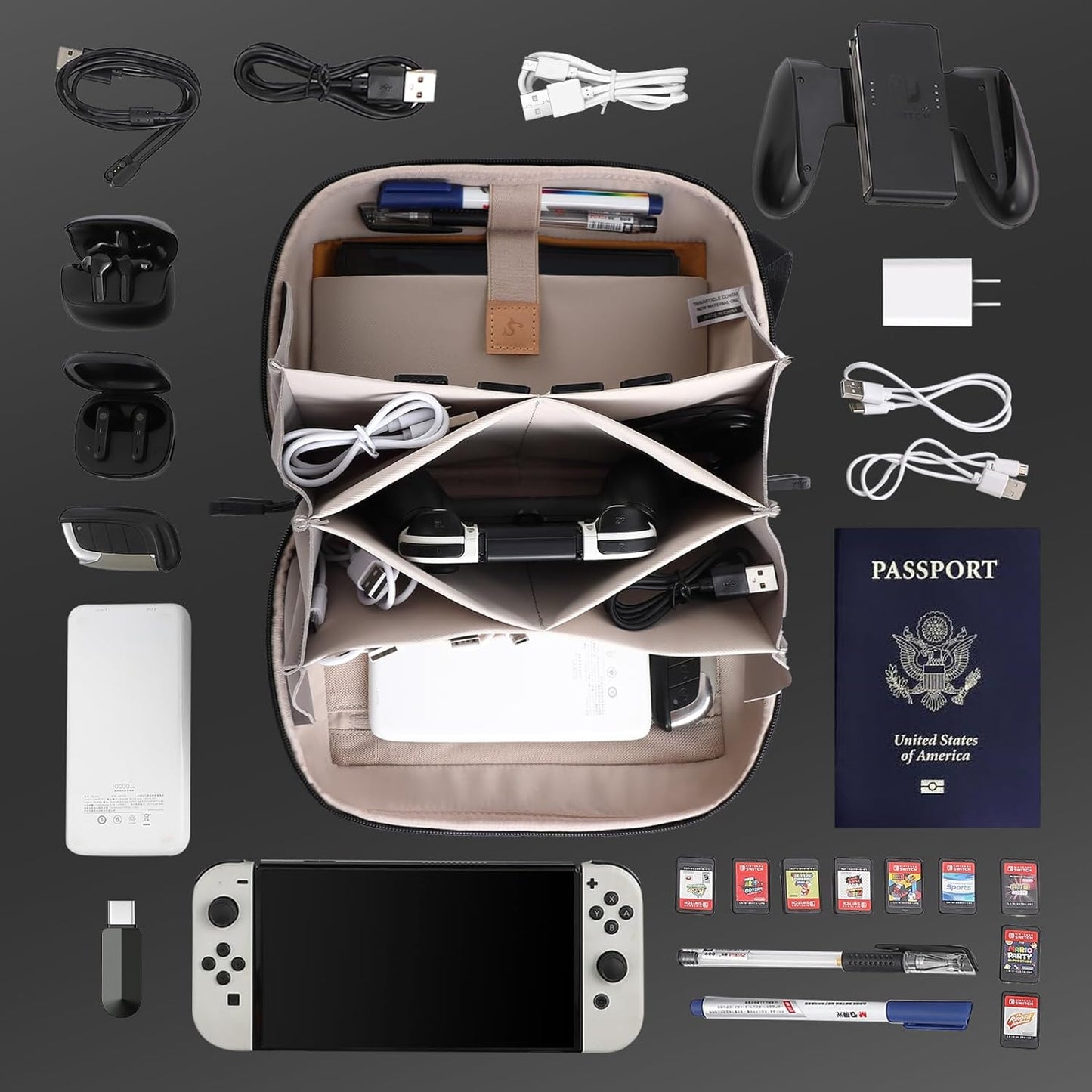 Electronic Organizer Travel Case Bag for Cables, Switch, SD card, Passport and More – Ultimate Protection & Portability Waterproof (Green)