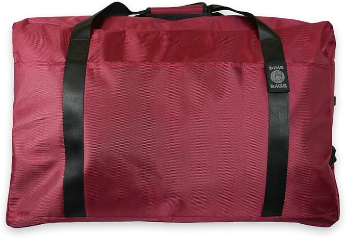 Dime Bags Odor Sealing Large Duffle Bag with Lockable Zipper for Travel Protection, Carbon-Lined for Scent & Spill Protection, Water-Resistant Polyester Exterior, 9 Compartments for Storage (Oxblood)