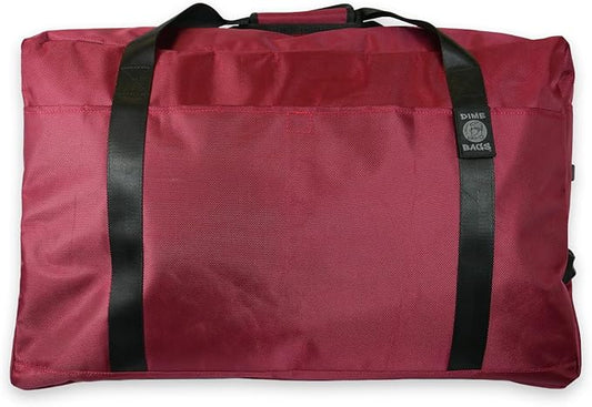 Dime Bags Odor Sealing Large Duffle Bag with Lockable Zipper for Travel Protection, Carbon-Lined for Scent & Spill Protection, Water-Resistant Polyester Exterior, 9 Compartments for Storage (Oxblood)