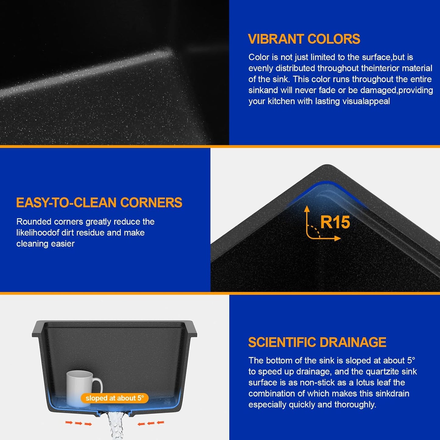 Dcolora 18 In. Wet Bar Sink Granite Composite Undermount Kitchen Sink Black Small Kitchen Prep Sinks Workstaion Single Bowl,#DC-GU0002BS