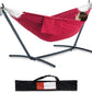 PNAEUT Double Hammocks with Stand for Outside, Portable Space Saving Heavy-Duty Steel Stand for Indoor Outdoor Patio with Carrying Bag, 450 lbs Capacity (Cherry)