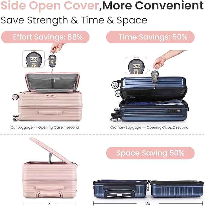 3 Piece Luggage Set 100% PC Hardshell, Front Opening Expandable Suitcase (20/24/28) with Laptop Compartment & Free Custom PVC Covers, Trunk Style Lightweight Spinner Wheels TSA Lock (Pink)
