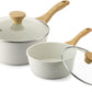 SENSARTE White Ceramic Nonstick Saucepan with Lid Set, Small Cooking Pot with Stay Cool Handle, Induction Compatible Saucepot, White Granite Coating, PFOA/PFAS Free, 2.0 + 2.5QT