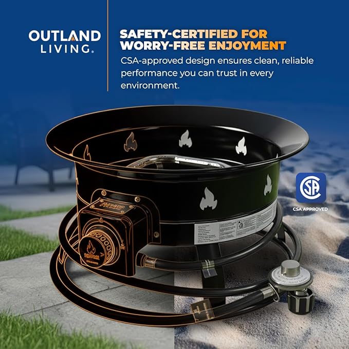 Outland Living Portable Propane Fire Pit, 19-inch, 58,000 BTU with Fire Pit Cover & Carry Kit, Smokeless Gas Firebowl | Perfect for Camping, Patio, Backyard, Tailgating, Deck, RV| Black 893 Deluxe