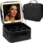 Makeup Bag with LED Mirror, PU Leather Makeup Case - 3 Adjustable Brightness Levels, Lighted Cosmetic Case with Mirror, Dividers - Make Up Portable Storage Travel Organizer with Handle