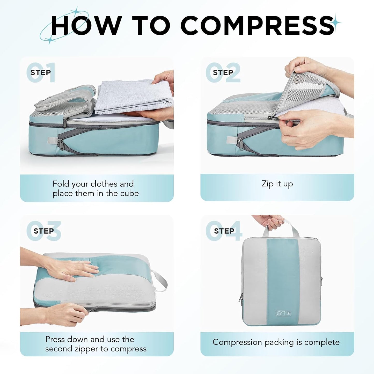 10 Set Compression Packing Cubes for Travel Essentials,Compressible Expandable Packing Cubes for Suitcase,OlarHike Luggage Organizer Bags for Travel,Handy Helper for Organizing Clothes(Blue Gray) - Roamly